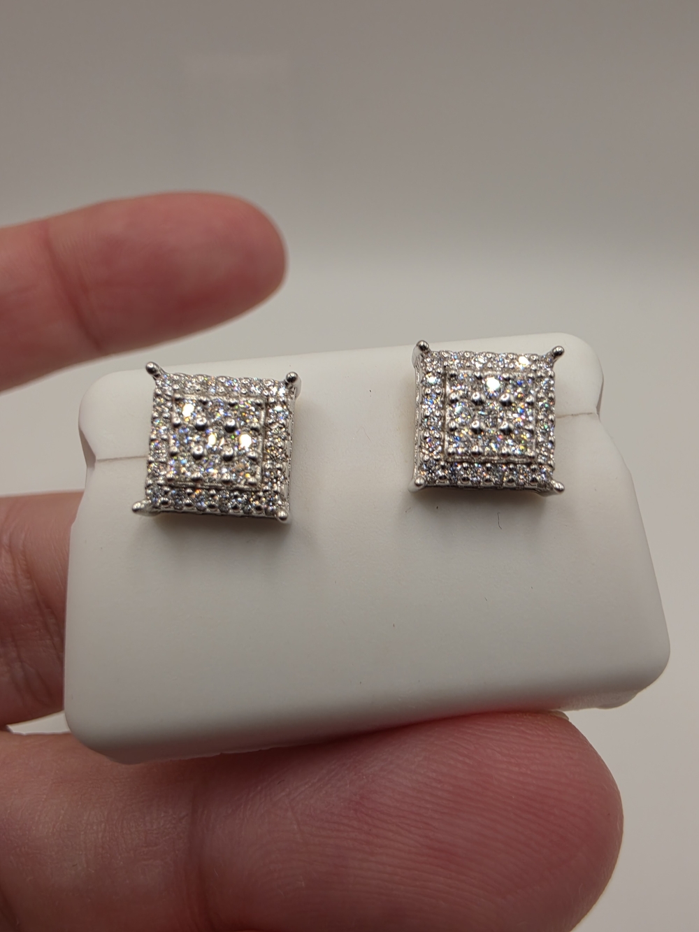 1ctw Square Pavé Moissanite Screw back Earrings S925